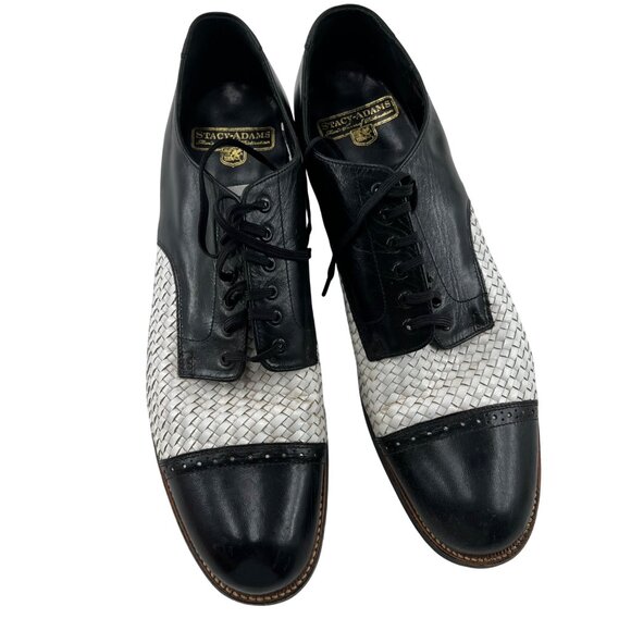 Stacy Adams Two Tone Woven Leather Dress Shoes Black White Lace Up 10 D - Picture 2 of 7
